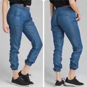NWOT Prana Aberdeen Chambray Joggers Pants Casual Pull On Blue Sz M